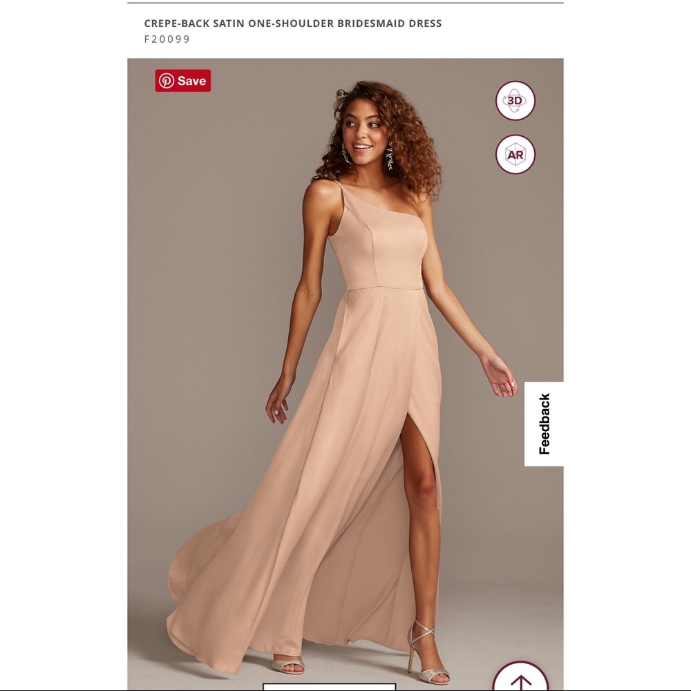 David’s Bridal One Shoulder Satin A-Line Bridesmaid Dress - Sand - Size 0